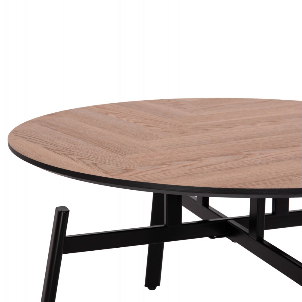 Σετ τραπέζια σαλονιού "NORTON" από mdf/μέταλλο σε χρώμα σονόμα/μαύρο Φ80&Φ45