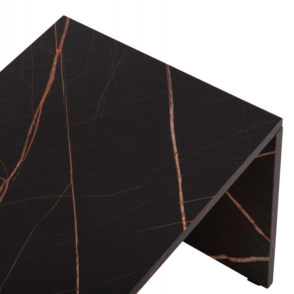 Τραπέζι σαλονιού 3τμχ "BENTIL" σε χρώμα καρυδί/μαύρο μαρμάρου 65x35x45