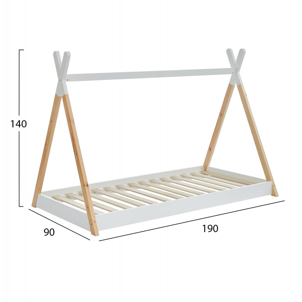 Κρεβάτι παιδικό "MUNK" τ.montessori από ξύλο σε χρώμα φυσικό/λευκό 90x190