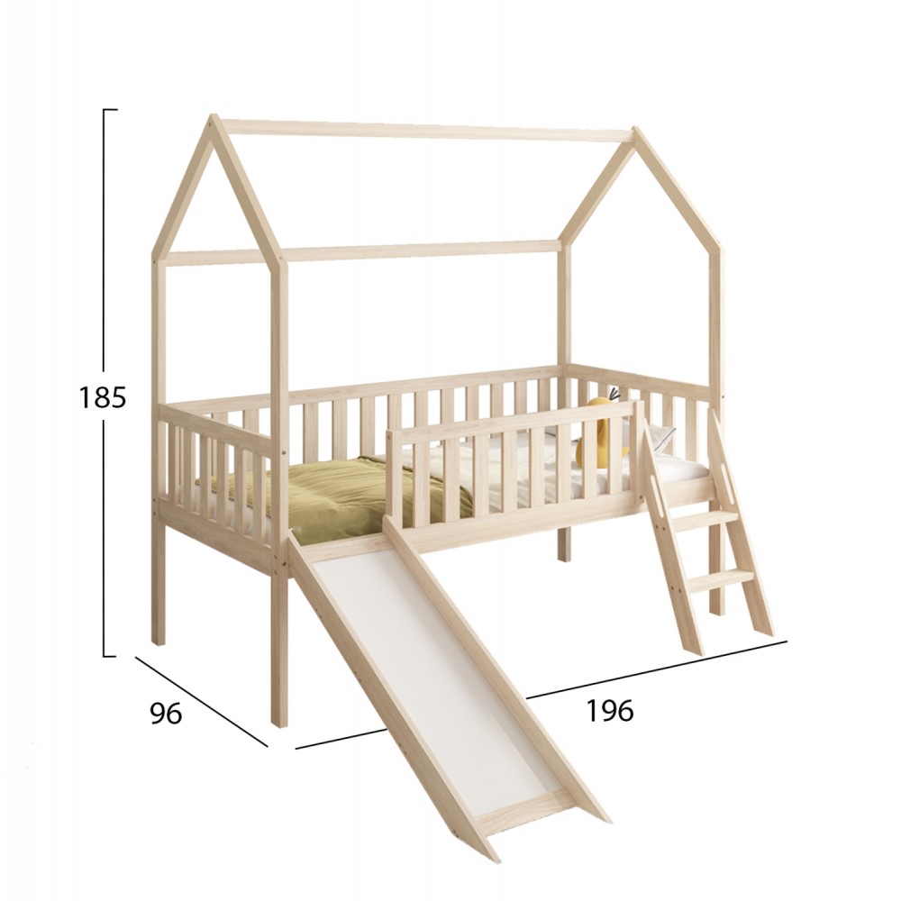 Κρεβάτι παιδικό "PHYLLIS" τ.montessori με τσουλήθρα από ξύλο σε χρώμα φυσικό 90x190