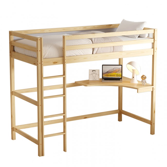 Κρεβάτι παιδικό κουκέτα "AKRON" με γραφείο από ξύλο σε χρώμα φυσικό 90x190