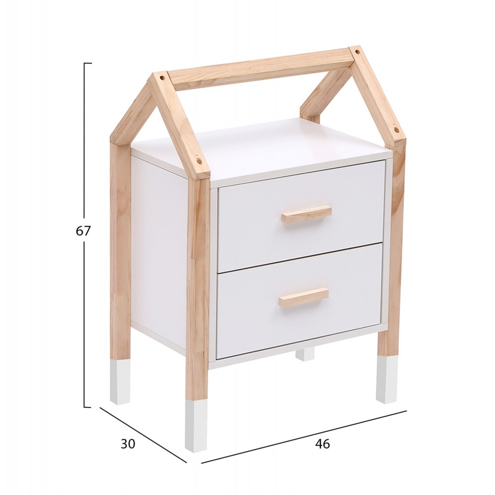 Κομοδίνο παιδικό "PEPE" σε χρώμα λευκό/φυσικό 46x30x67