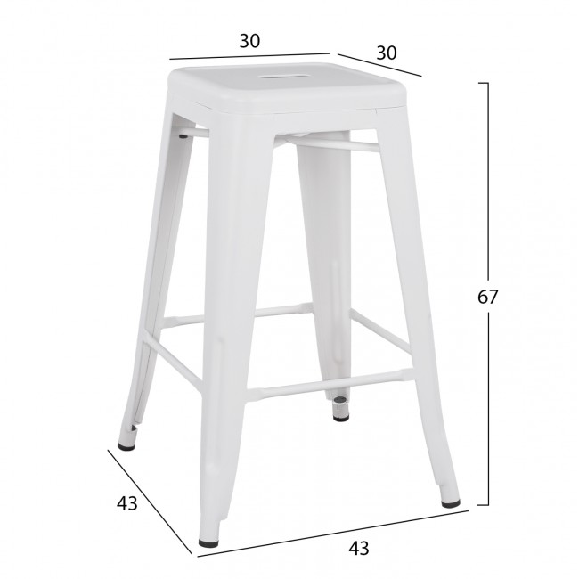 Σκαμπό μπαρ "MELITA-PRO" μεσαίου ύψους από μέταλλο σε χρώμα λευκό ματ 43x43x67
