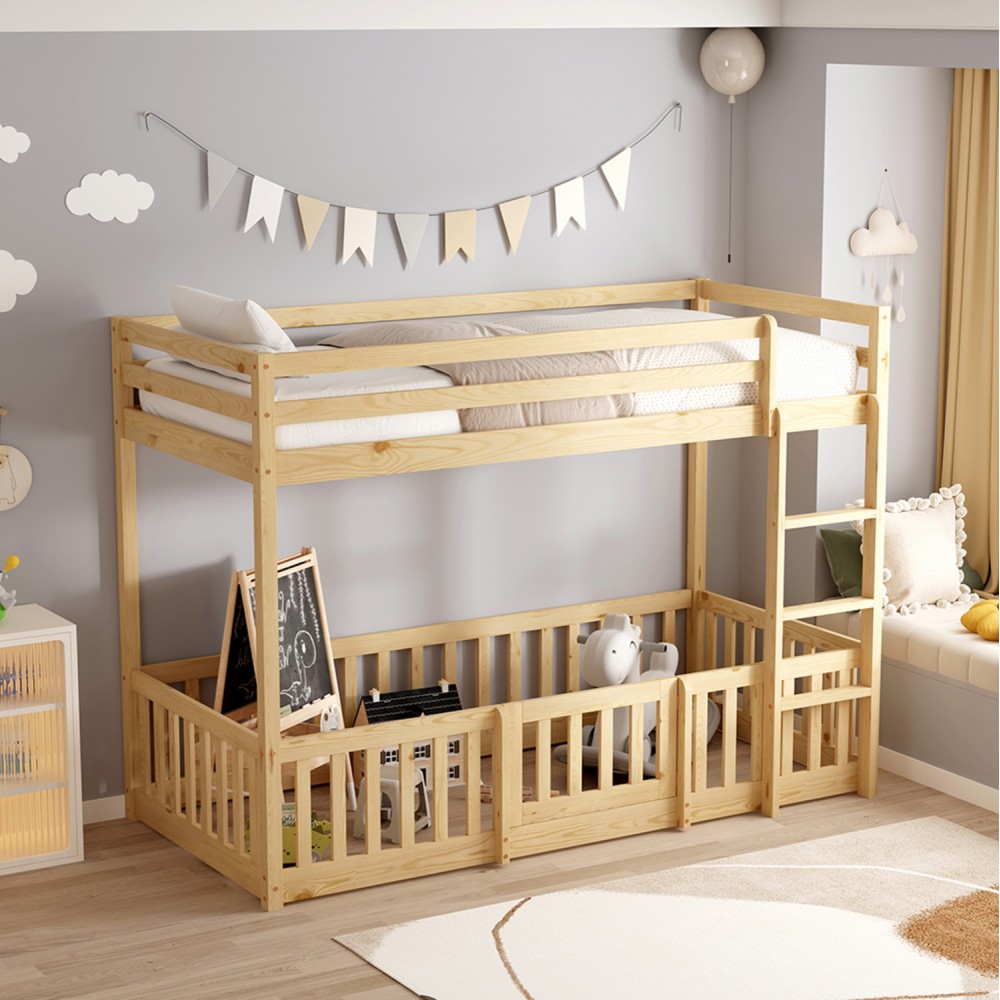 Κουκέτα παιδική "PLAYKID" με παρκάκι από ξύλο σε χρώμα φυσικό 101.5x208x150