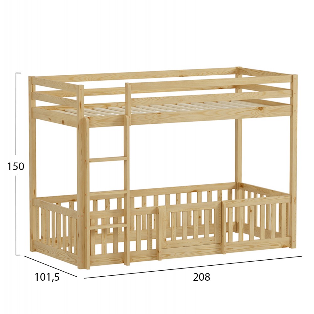 Κουκέτα παιδική "PLAYKID" με παρκάκι από ξύλο σε χρώμα φυσικό 101.5x208x150