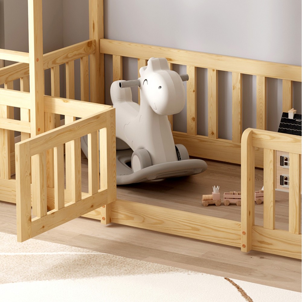 Κουκέτα παιδική "PLAYKID" με παρκάκι από ξύλο σε χρώμα φυσικό 101.5x208x150