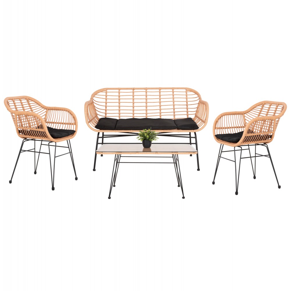 Σετ εξωτερικού χώρου "ALLEGRA" 4 τμχ από wicker/μέταλλο σε χρώμα μπεζ/μαύρο