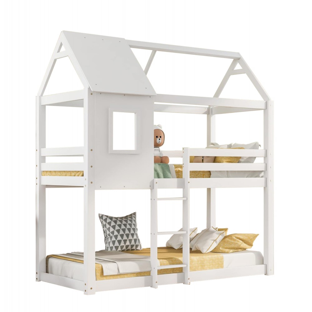 Κουκέτα παιδική "HOOD" σπιτάκι από ξύλο σε χρώμα λευκό 97x197x220.5