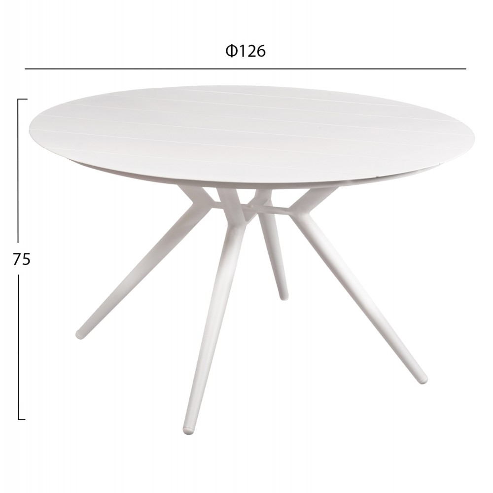 Τραπέζι εξωτερικού χώρου "HIGER" από αλουμίνιο σε χρώμα λευκό Φ126x75