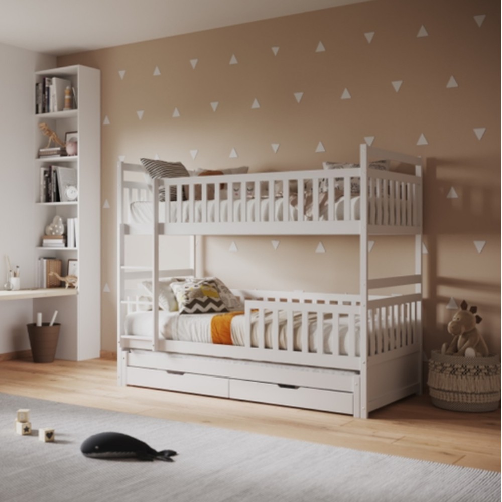 Κουκέτα παιδική "TRIPLON" με 3 κρεβάτια και 2 συρτάρια από ξύλο σε χρώμα λευκό 90x190 & 90x200