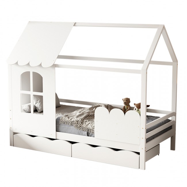 Κρεβάτι παιδικό "DOMER" με συρτάρια από ξύλο σε χρώμα λευκό 95.5x198x160