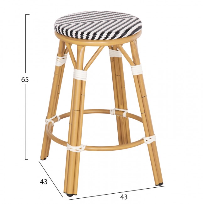 Σκαμπό μπαρ "CHINO" μεσαίου ύψους από αλουμίνιο/textilene σε χρώμα φυσικό/μαύρο/λευκό Φ43x65