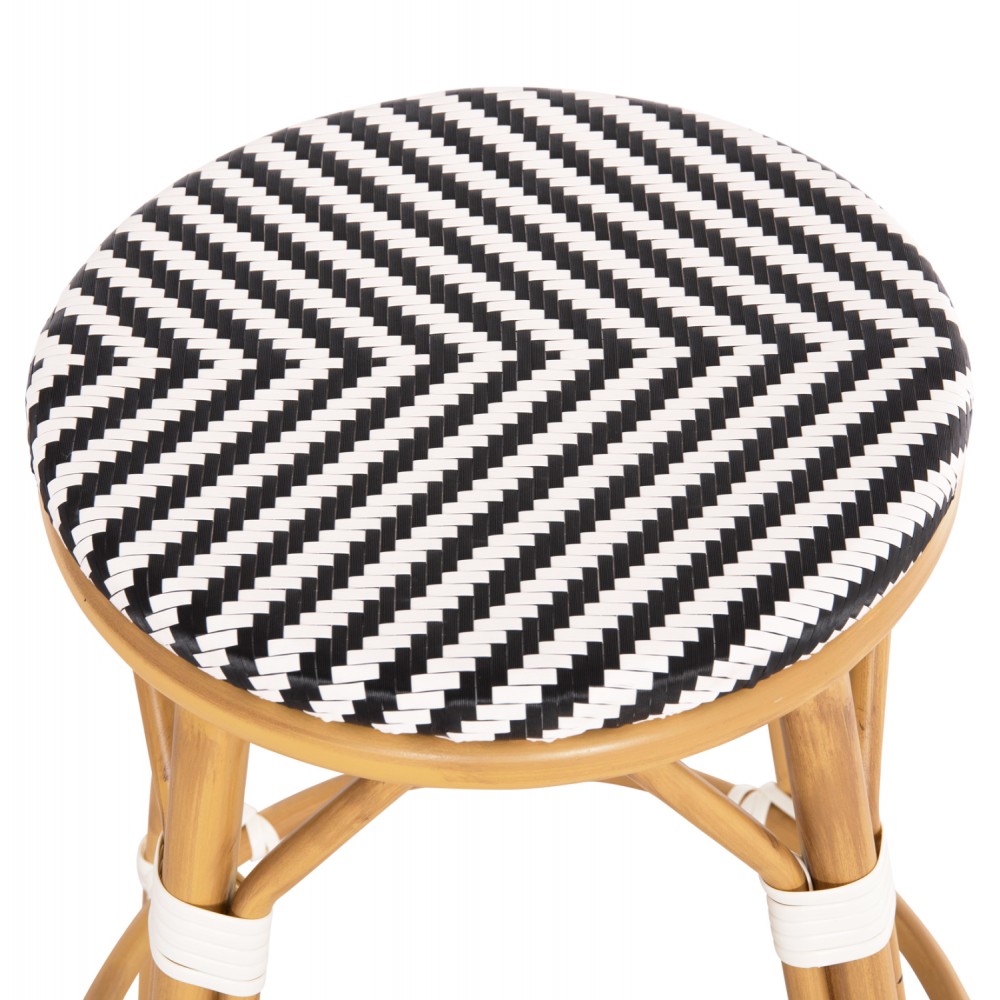 Σκαμπό μπαρ "CHINO" μεσαίου ύψους από αλουμίνιο/textilene σε χρώμα φυσικό/μαύρο/λευκό Φ43x65