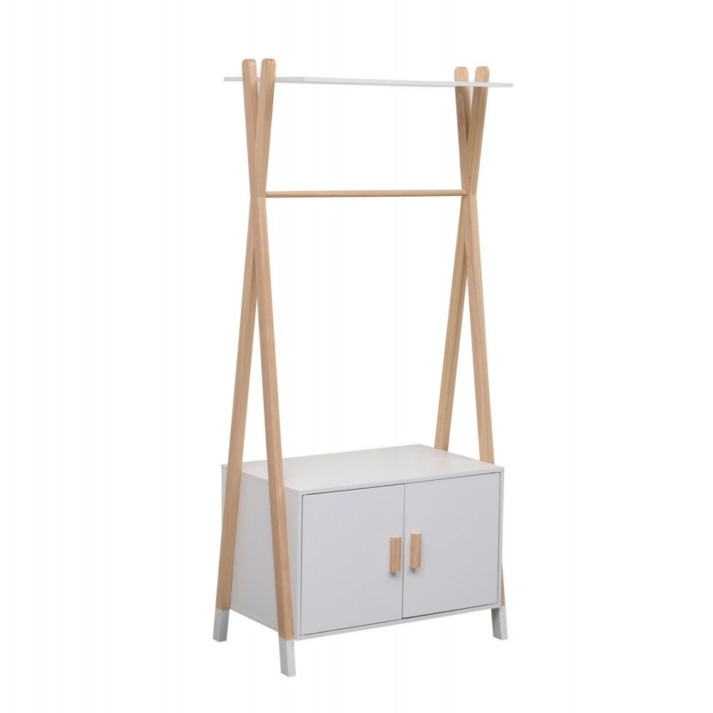 Κρεμάστρα παιδική "PASCHAL" με ντουλάπι από ξύλο σε χρώμα φυσικό/λευκό 76x44x170