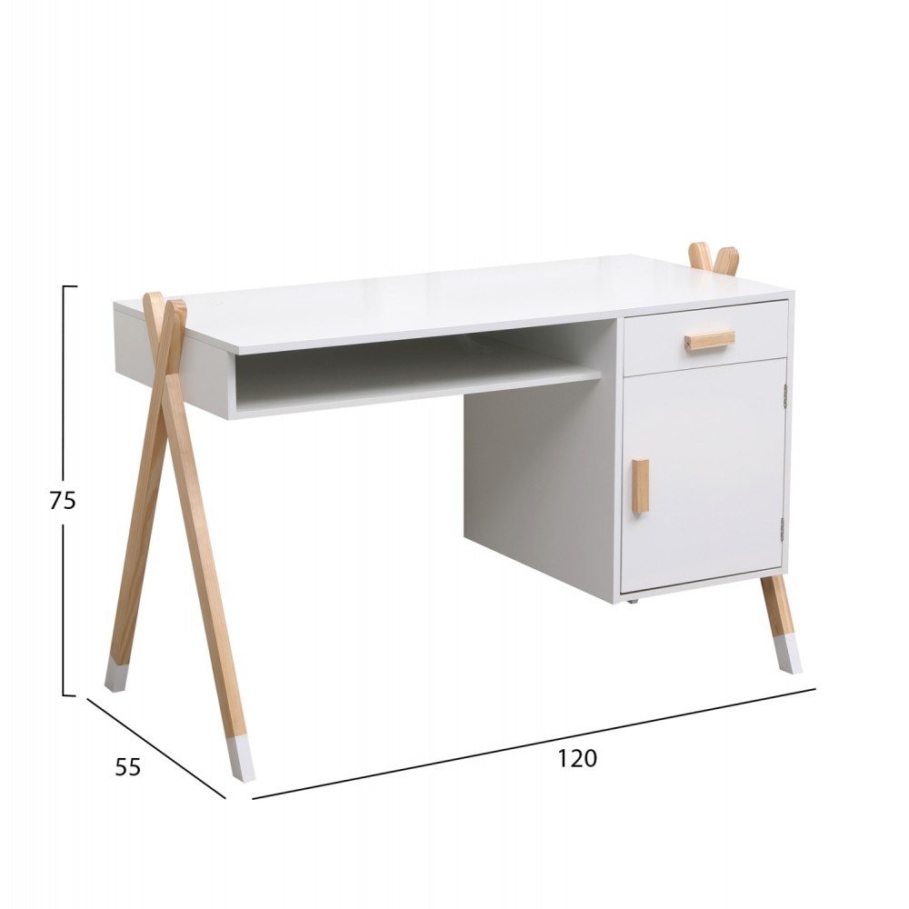 Γραφείο παιδικό "PASCHAL" με ντουλάπι από ξύλο σε χρώμα φυσικό/λευκό 120x55x75