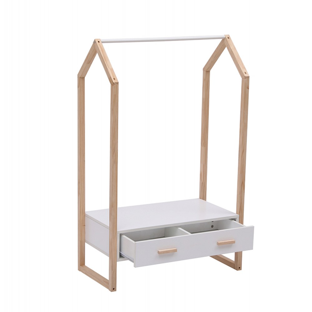 Κρεμάστρα παιδική "PEPE" με συρτάρι από ξύλο σε χρώμα φυσικό/λευκό 80x40x125