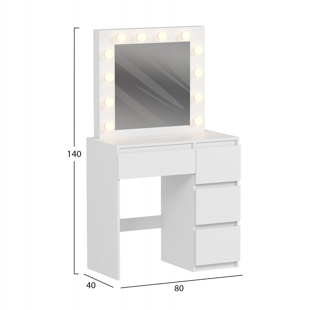 Τουαλέτα "KEITLIN" με φωτισμό led και συρτάρια σε χρώμα λευκό 80x40x140