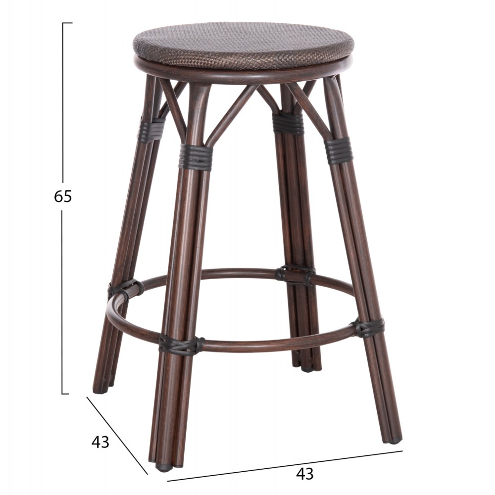 Σκαμπό μπαρ "CHINO" μεσαίου ύψους από αλουμίνιο/textilene σε χρώμα καφέ Φ43x65