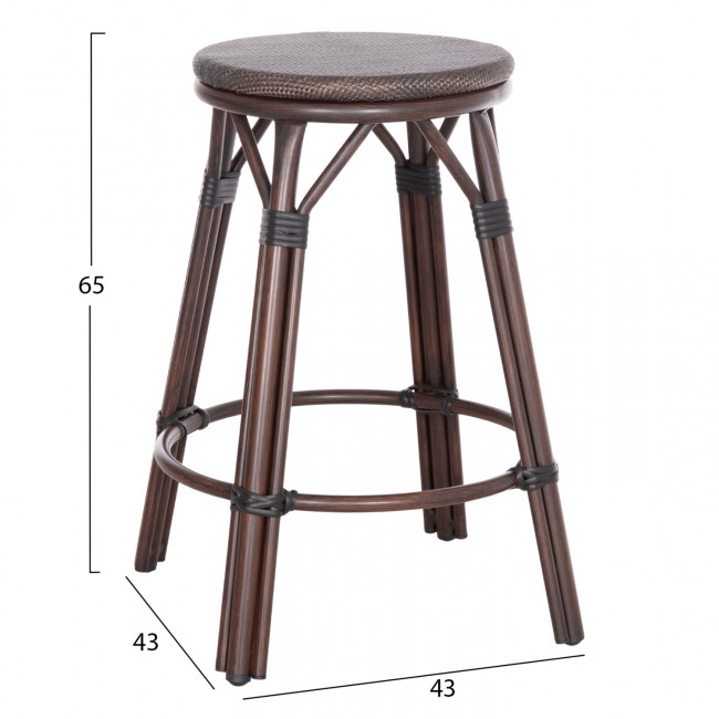 Σκαμπό μπαρ "CHINO" μεσαίου ύψους από αλουμίνιο/textilene σε χρώμα καφέ Φ43x65