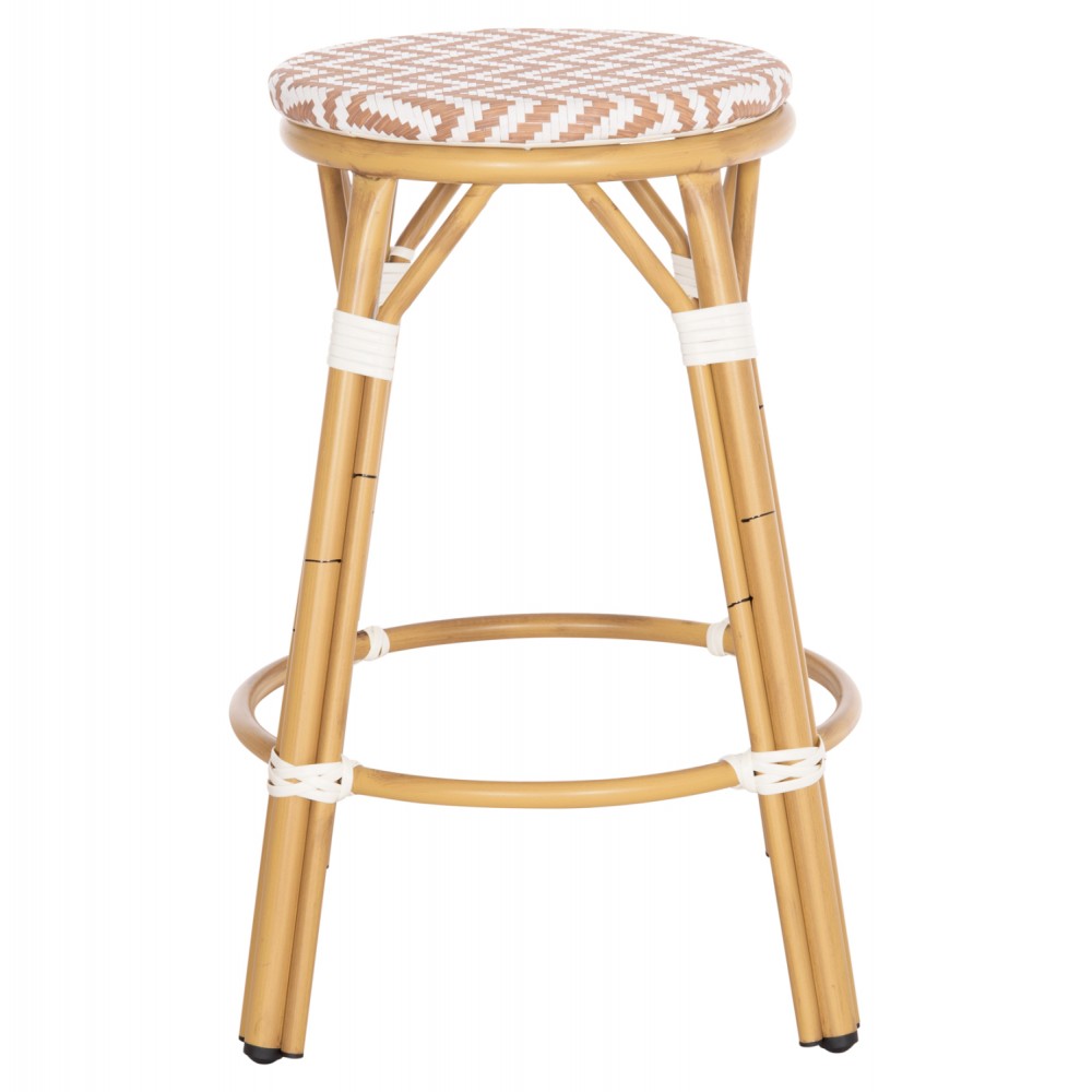 Σκαμπό μπαρ "CHINO" μεσαίου ύψους από αλουμίνιο/textilene σε χρώμα φυσικό/λευκό/καφέ Φ43x65