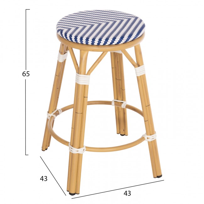 Σκαμπό μπαρ "CHINO" μεσαίου ύψους από αλουμίνιο/textilene σε χρώμα φυσικό/λευκό/μπλε Φ43x65