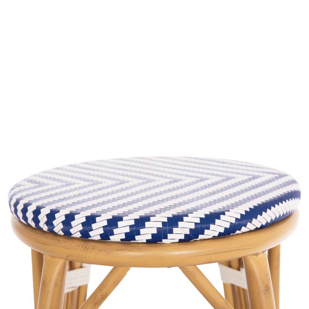 Σκαμπό μπαρ "CHINO" μεσαίου ύψους από αλουμίνιο/textilene σε χρώμα φυσικό/λευκό/μπλε Φ43x65