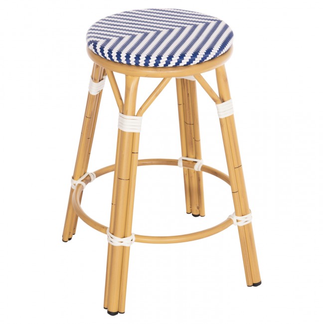 Σκαμπό μπαρ "CHINO" μεσαίου ύψους από αλουμίνιο/textilene σε χρώμα φυσικό/λευκό/μπλε Φ43x65