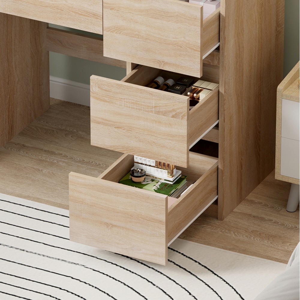 Τουαλέτα "KEITLIN" με φωτισμό led και συρτάρια σε χρώμα σονόμα 80x40x140