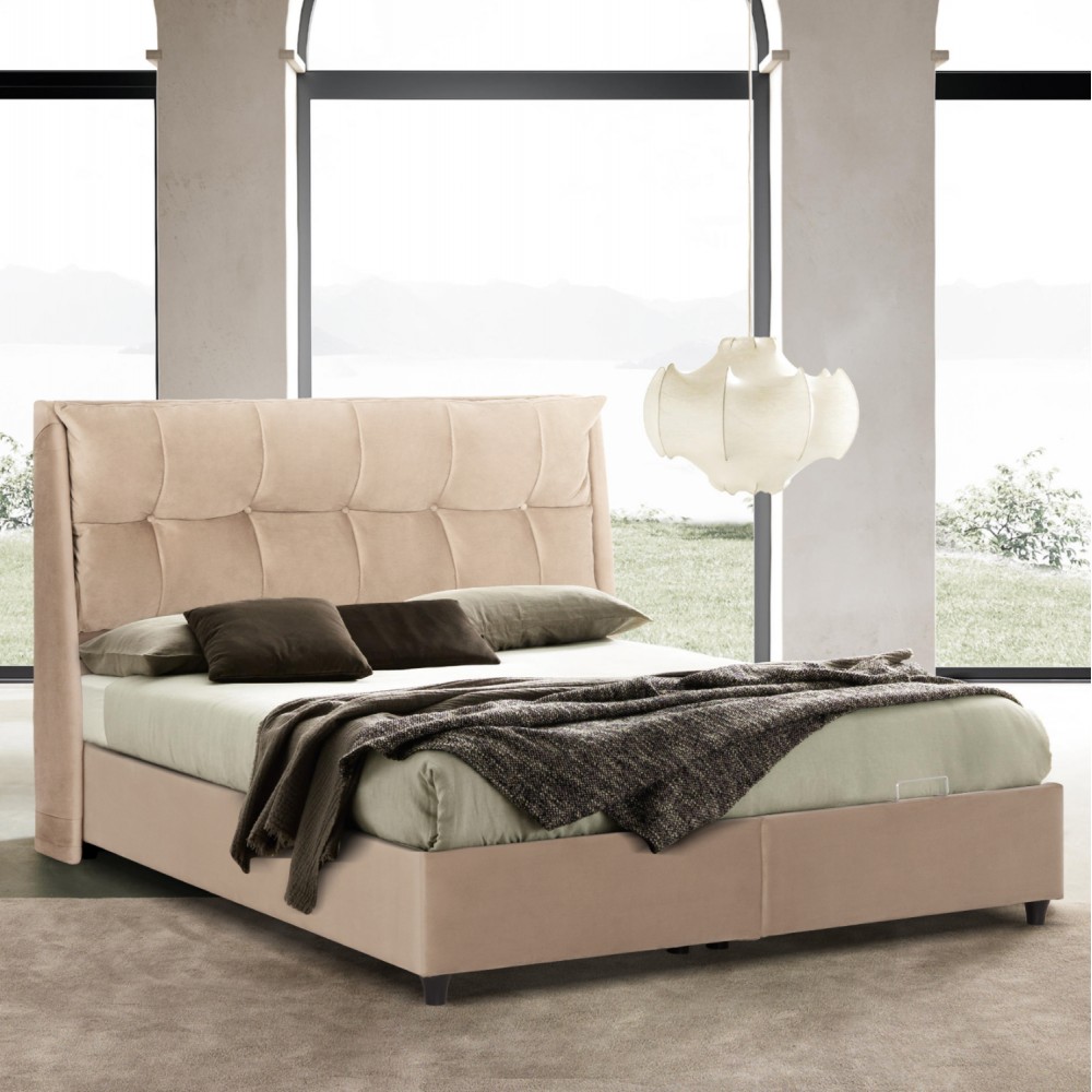 Κρεβάτι διπλό "DREAMLET" με αποθηκευτικό χώρο από ύφασμα βελούδο σε χρώμα μπεζ 160x200