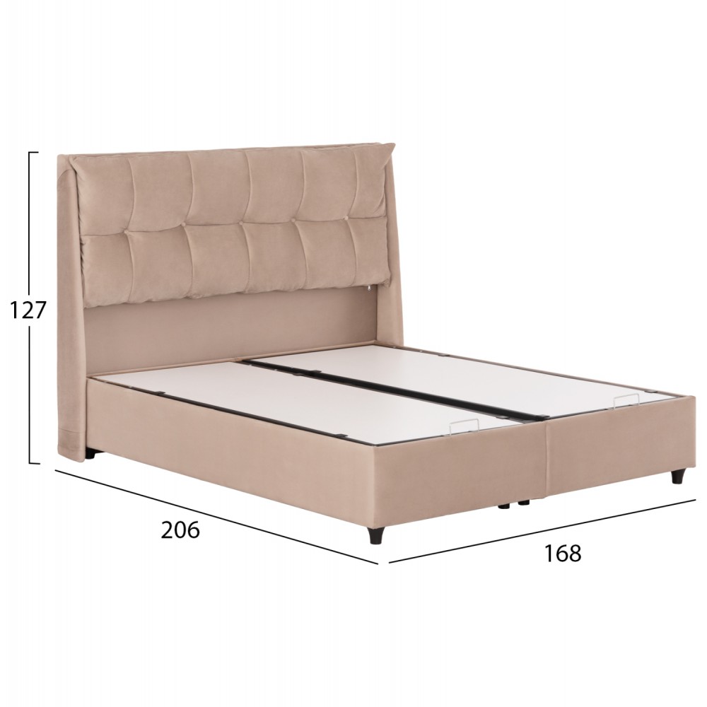 Κρεβάτι διπλό "DREAMLET" με αποθηκευτικό χώρο από ύφασμα βελούδο σε χρώμα μπεζ 160x200