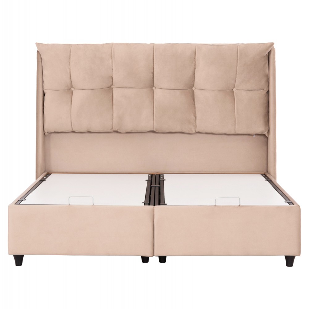 Κρεβάτι διπλό "DREAMLET" με αποθηκευτικό χώρο από ύφασμα βελούδο σε χρώμα μπεζ 160x200