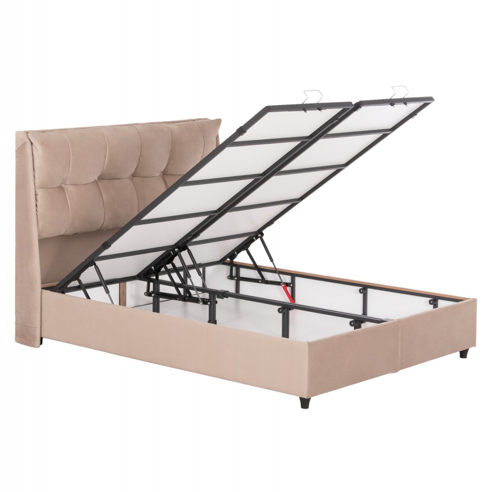 Κρεβάτι διπλό "DREAMLET" με αποθηκευτικό χώρο από ύφασμα βελούδο σε χρώμα μπεζ 160x200