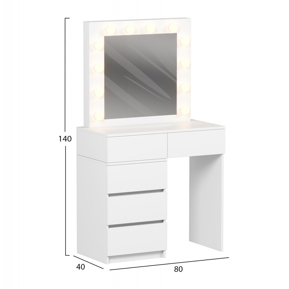 Τουαλέτα "BEYON" με φωτισμό led και συρτάρια σε χρώμα λευκό 80x40x140
