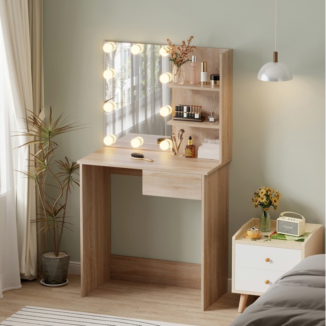 Τουαλέτα "LAURYN" με φωτισμό led και ράφια σε χρώμα σονόμα 75x40x134.5