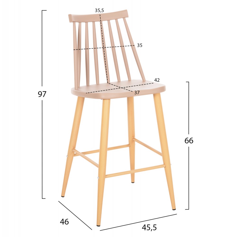 Σκαμπό μπαρ "VANESSA" από pp/μέταλλο σε χρώμα καπουτσίνο/φυσικό 45.5x46x97