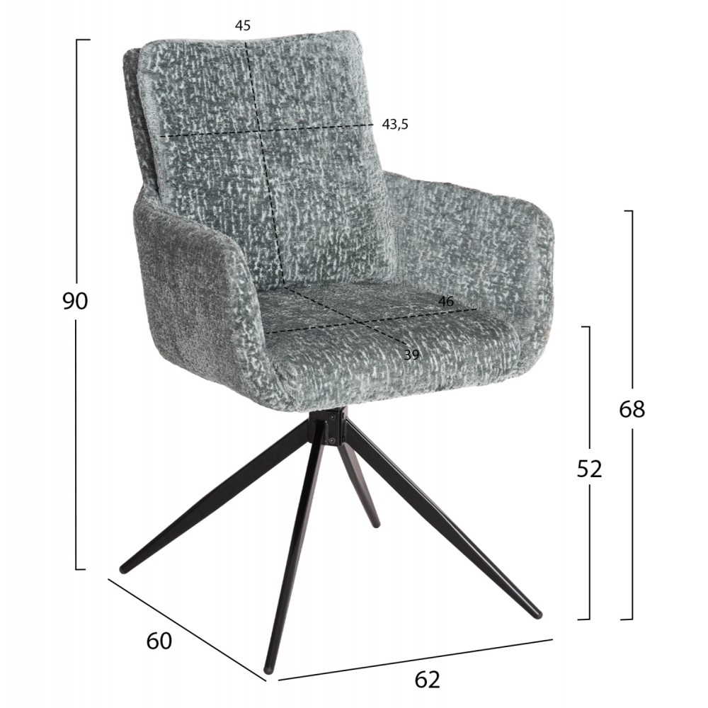 Πολυθρόνα τραπεζαρίας "BLANS" περιστρεφόμενη από ύφασμα/μέταλλο σε χρώμα μέντα/μαύρο 62x60x90