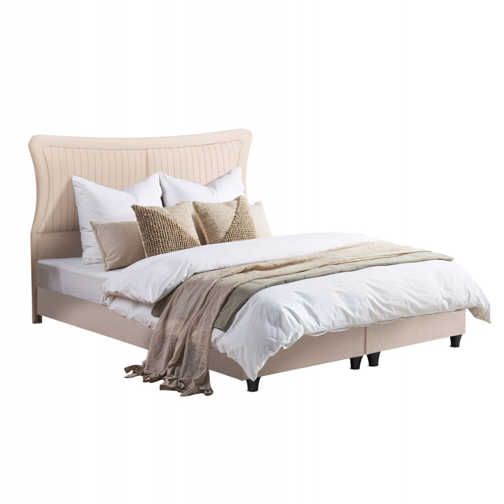 Κρεβάτι διπλό "NESTOR" από ύφασμα βελούδο σε χρώμα μπεζ 160x200
