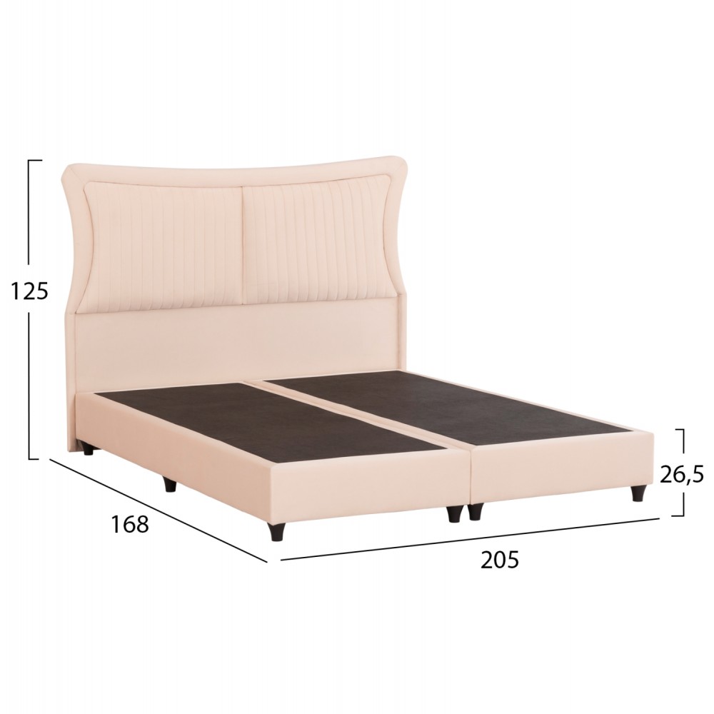 Κρεβάτι διπλό "NESTOR" από ύφασμα βελούδο σε χρώμα μπεζ 160x200