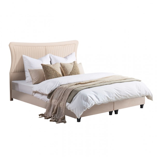 Κρεβάτι διπλό "NESTOR" από ύφασμα βελούδο σε χρώμα μπεζ 160x200