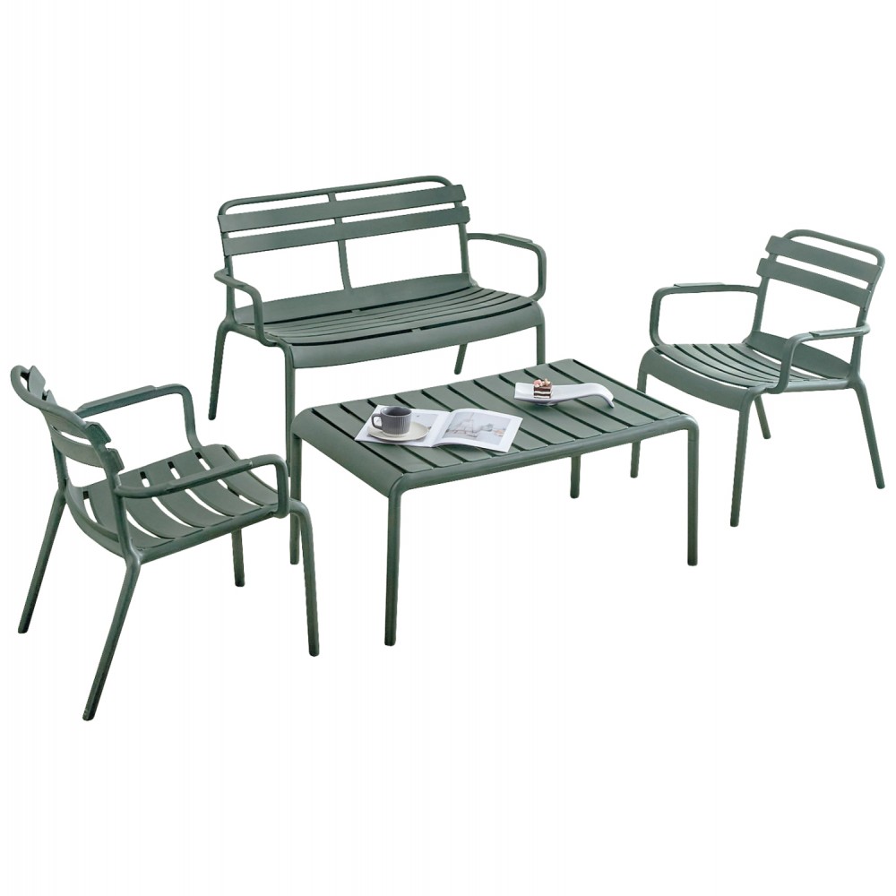 Σετ εξωτερικού χώρου "KORVER" 4τμχ από pp σε χρώμα σκούρο λαδί 100x60x46