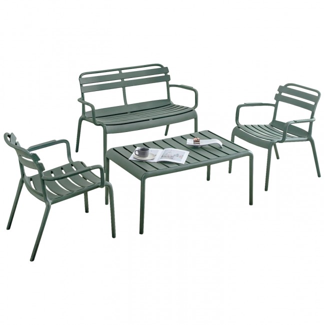 Σετ εξωτερικού χώρου "KORVER" 4τμχ από pp σε χρώμα σκούρο λαδί 100x60x46