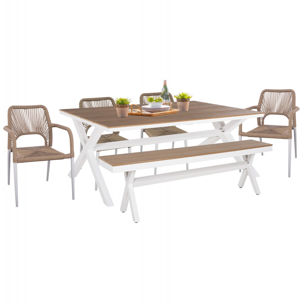 Σετ εξωτερικού χώρου "TAWNEE" 6 τμχ από αλουμίνιο/polywood/p.e. σχοινί σε χρώμα λευκό/μπεζ