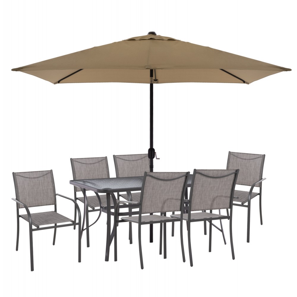 Σετ εξωτερικού χώρου "BRUNO" 8τμχ από μέταλλο/textilene/γυαλί σε χρώμα γκρι/μόκα