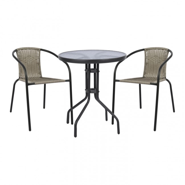 Σετ εξωτερικού χώρου "LIMA" 3τμχ από μέταλλο/textilene/γυαλί σε χρώμα γκρι