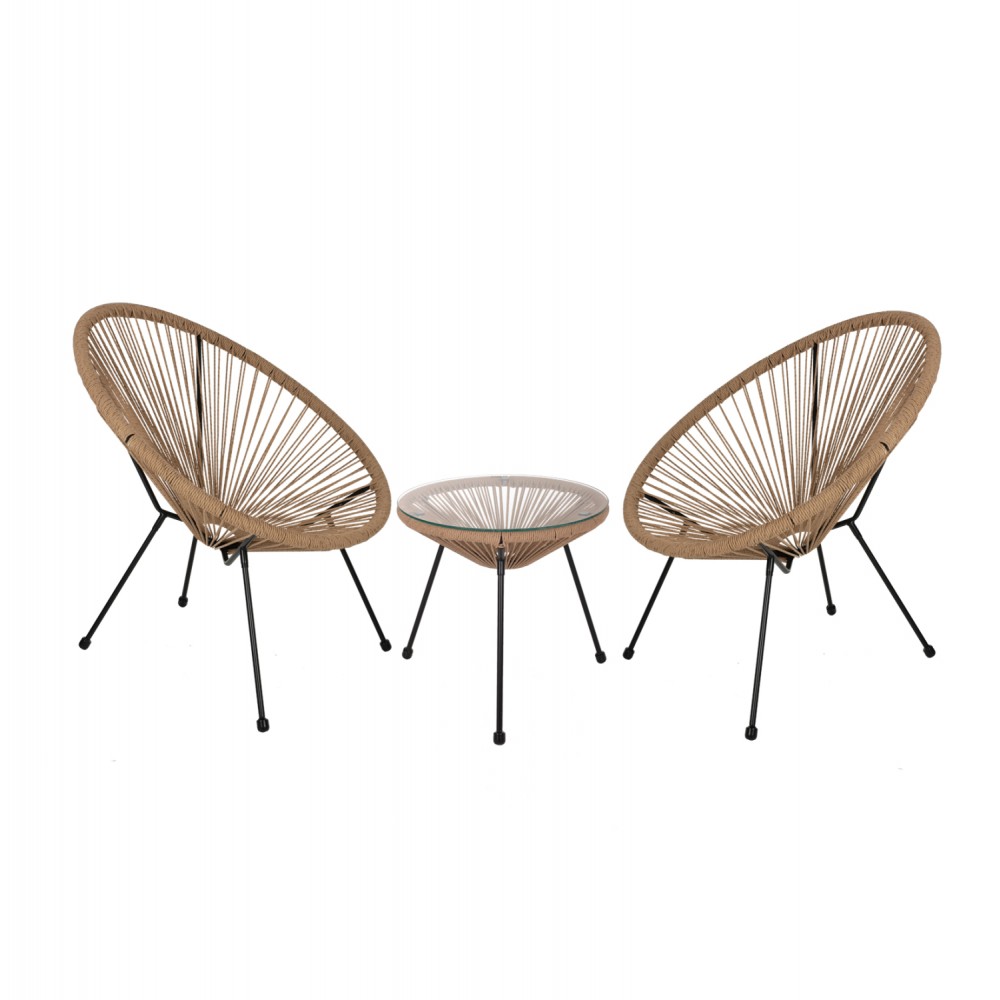 Σετ εξωτερικού χώρου "ACAPULCO" 3τμχ από rattan/μέταλλο σε χρώμα μπεζ/μαύρο