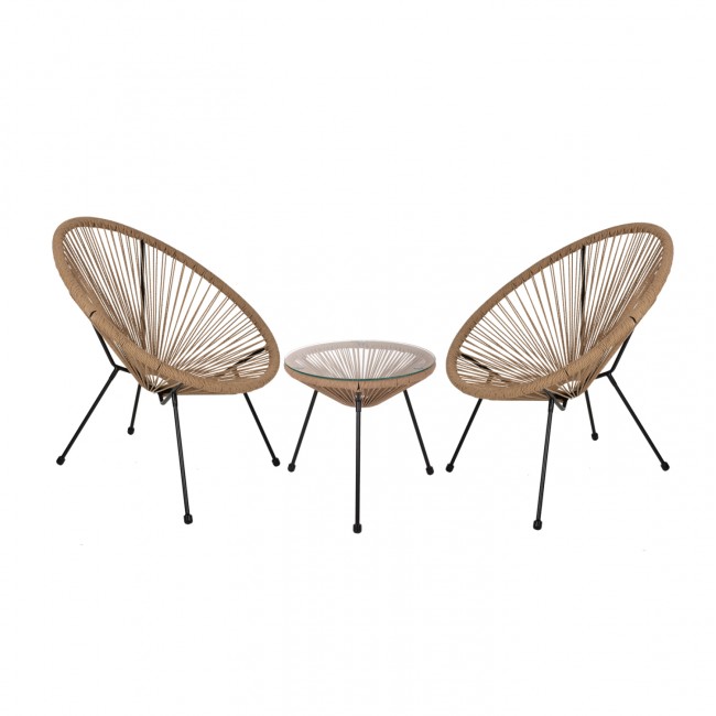 Σετ εξωτερικού χώρου "ACAPULCO" 3τμχ από rattan/μέταλλο σε χρώμα μπεζ/μαύρο