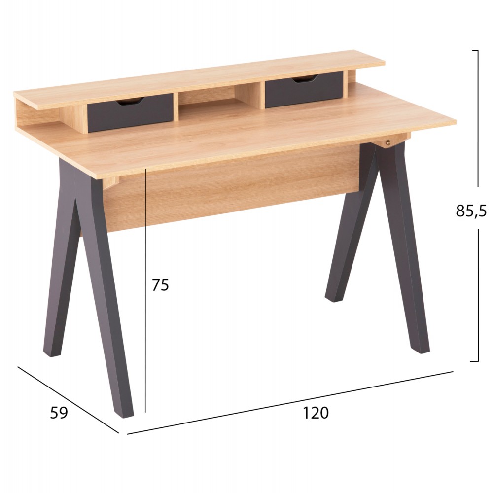 Γραφείο εργασίας "REXIN" με συρτάρια σε χρώμα σονόμα/γκρι 120x19-59x75-85.5