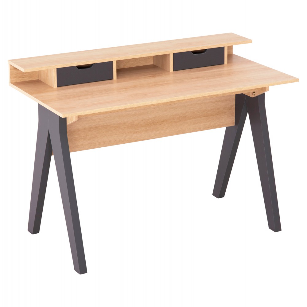 Γραφείο εργασίας "REXIN" με συρτάρια σε χρώμα σονόμα/γκρι 120x19-59x75-85.5