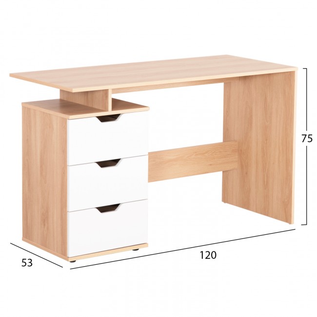 Γραφείο εργασίας "COLT" με συρτάρια σε χρώμα σονόμα/λευκό 120x53x75