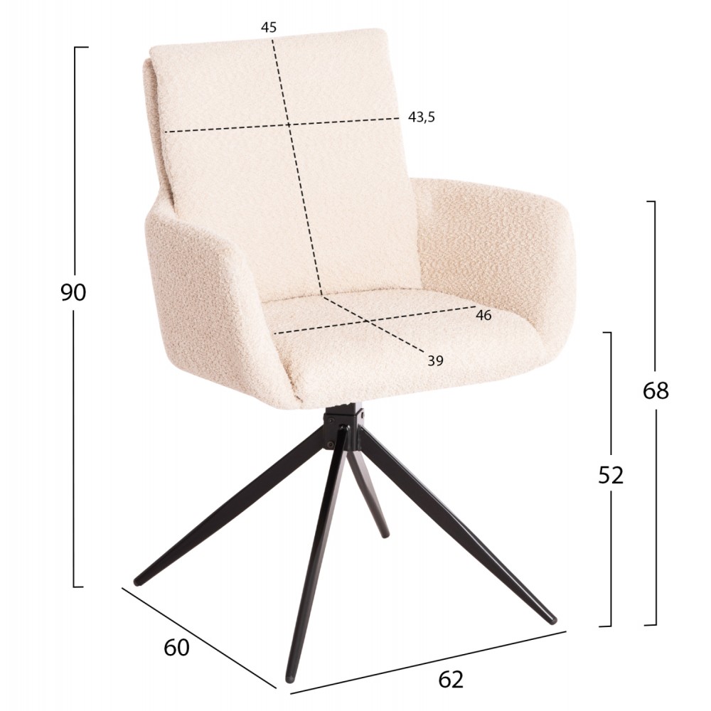 Πολυθρόνα τραπεζαρίας "BLANS" περιστρεφόμενη από ύφασμα/μέταλλο σε χρώμα μπεζ/μαύρο 62x60x90